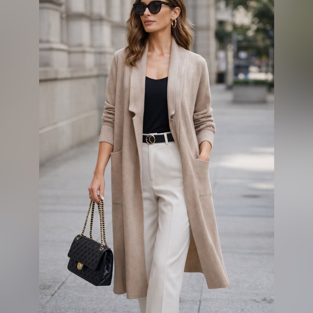 Showpo. Long Cardigan Chic Tan Elegant Cream Size S M